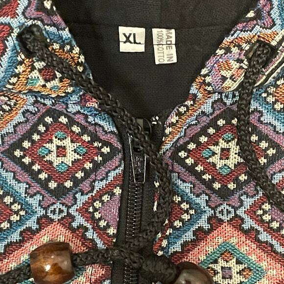 Womens Jacket XL Hooded Tapestry Boho Fall Indie Artsy Hippie Geometric Print - Picture 4 of 8